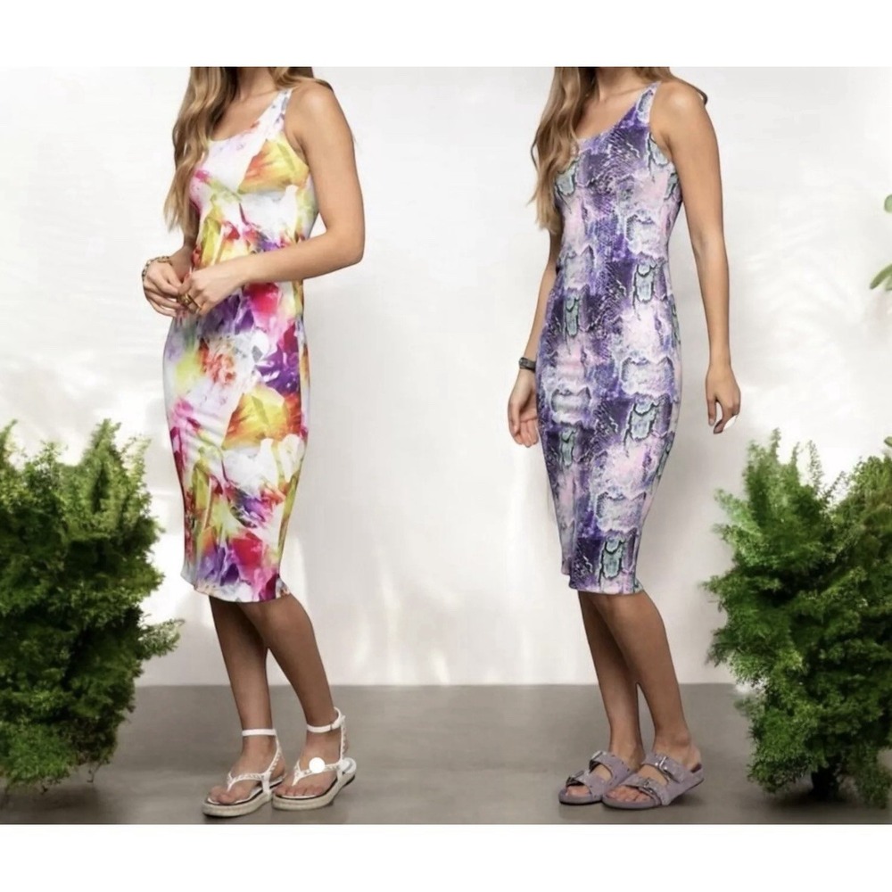 NEW Le Superbe Reversible Reptile & Abstract Tank Midi Dress‎ S $345 Art To Wear